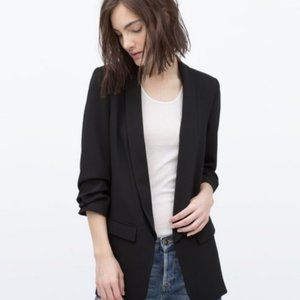 Zara Women Crepe Blazer Open Front Black